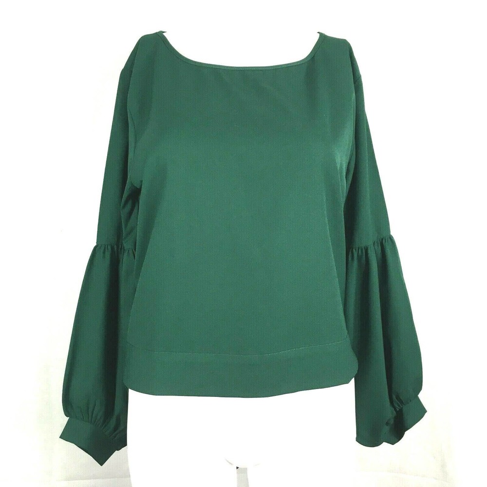Molly Bracken Shirt Womens Sz Small Emerald Green Long Balloon Sleeve Top